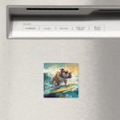 Bulldog strand surfen schilderij magneet (Insitu (Vaatwasser))