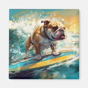 Bulldog strand surfen schilderij magneet