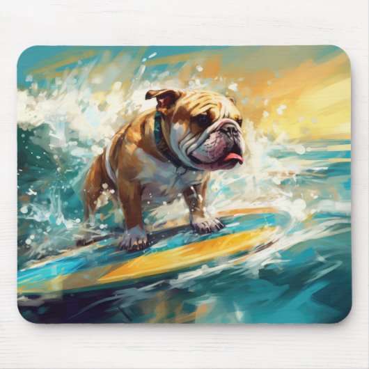 Bulldog strand surfen schilderij muismat (Voorkant)