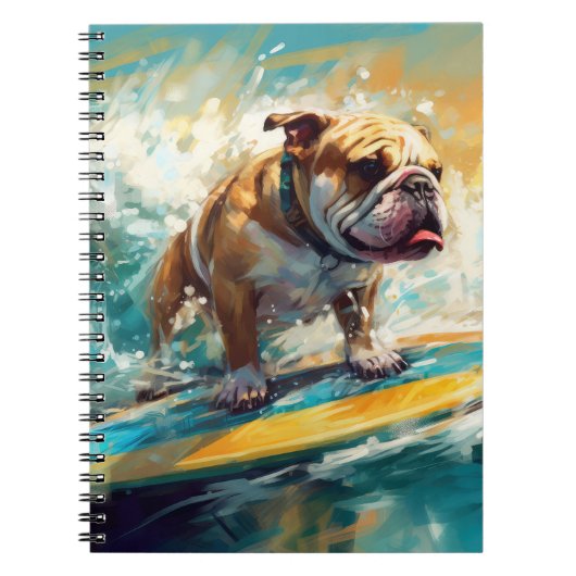 Bulldog strand surfen schilderij notitieboek (Voorkant)