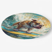 Bulldog strand surfen schilderij papieren bordje (Gekanteld)