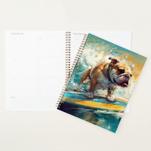 Bulldog strand surfen schilderij planner (Display)
