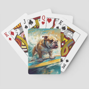 Bulldog strand surfen schilderij pokerkaarten
