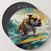 Bulldog strand surfen schilderij ronde button 6,0 cm (Voorkant /achterkant)