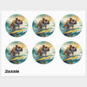 Bulldog strand surfen schilderij ronde sticker (Vel)