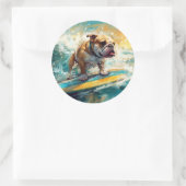 Bulldog strand surfen schilderij ronde sticker (Tas)