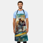 Bulldog strand surfen schilderij schort (Gedragen)