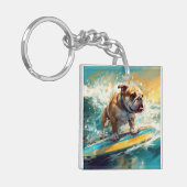 Bulldog strand surfen schilderij sleutelhanger (Voorkant Links)