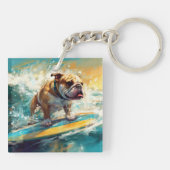 Bulldog strand surfen schilderij sleutelhanger (Achterkant)