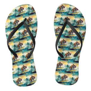 Bulldog strand surfen schilderij teenslippers