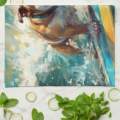 Bulldog strand surfen schilderij theedoek (Gevouwen)