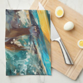 Bulldog strand surfen schilderij theedoek (Quarter Fold)