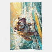 Bulldog strand surfen schilderij theedoek (Verticaal)