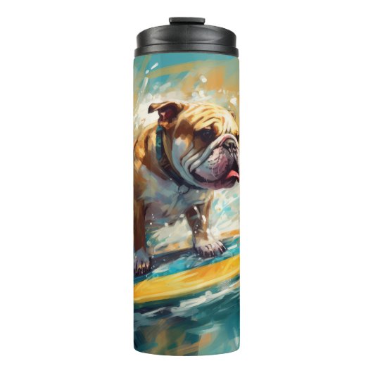 Bulldog strand surfen schilderij thermosbeker (Voorkant)
