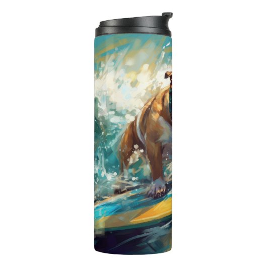 Bulldog strand surfen schilderij thermosbeker (Gedraaid links)