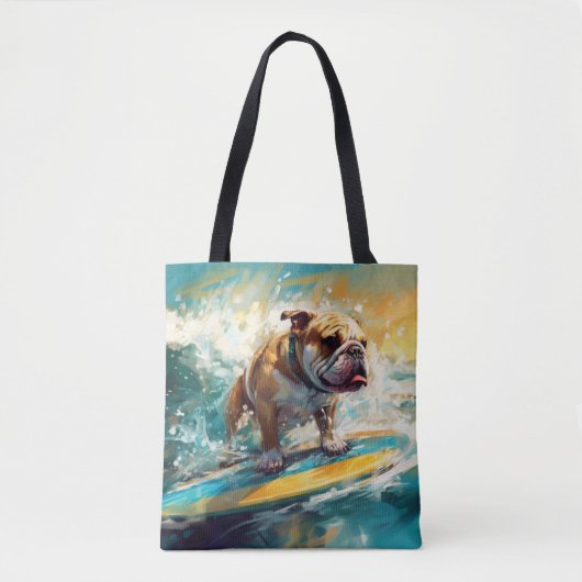 Bulldog strand surfen schilderij tote bag (Voorkant)