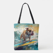 Bulldog strand surfen schilderij tote bag (Achterkant)