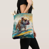 Bulldog strand surfen schilderij tote bag (Dichtbij)