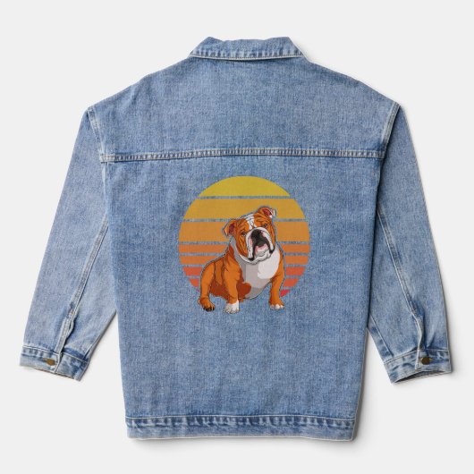 Bulldog Sunset Bulldog Eigenaar Bulldog Lover Retr Denim Jacket (Achterkant)