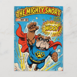 Bulldog Superhero Flying with Cape Feestdagenkaart