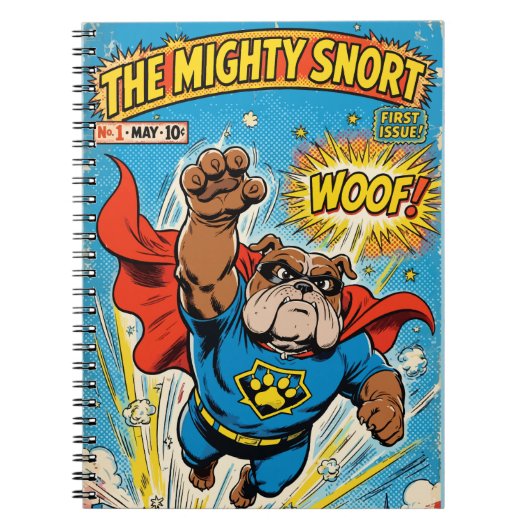 Bulldog Superhero Flying with Cape Notitieboek (Voorkant)