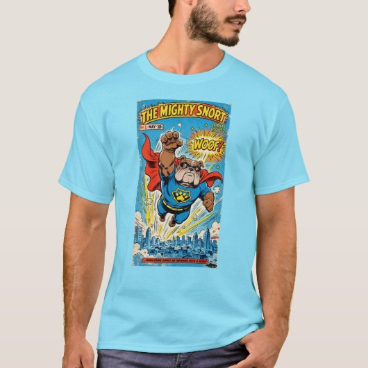 Bulldog Superhero Flying with Cape T-shirt (Voorkant)