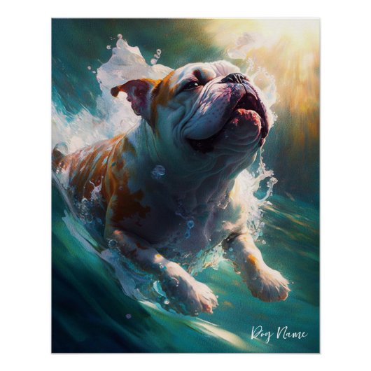 Bulldog swimming in water 002 perfect poster (Voorkant)