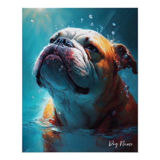 Bulldog swimming in water 005 perfect poster (Voorkant)