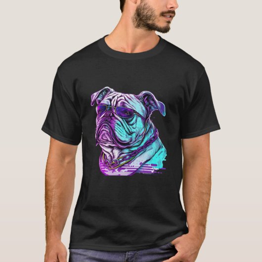 Bulldog Synthwave 80s Retrowave Aesthetic T-shirt (Voorkant)
