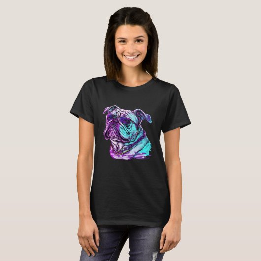 Bulldog Synthwave 80s Retrowave Aesthetic T-shirt (Voorkant volledig)