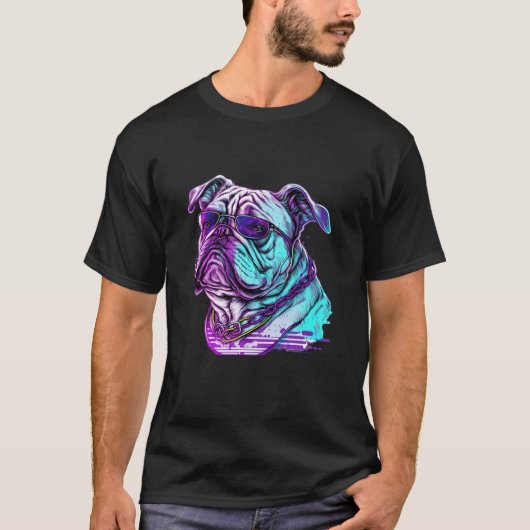 Bulldog Synthwave 80s Retrowave esthetisch T-shirt (Voorkant)
