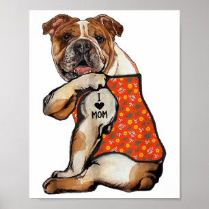 Bulldog Tattoo I Love Mom Flower Moederdag _ Poster