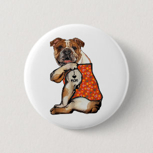 Bulldog Tattoo I Love Mom Flower Moederdag _ Ronde Button 5,7 Cm