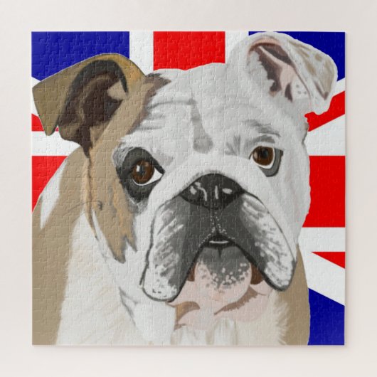 Bulldog tegen vlag van Union Jack Legpuzzel (Verticaal)