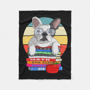 Bulldog terug naar school boekenworm hond fleece deken
