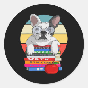 Bulldog terug naar school boekenworm hond ronde sticker