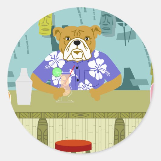Bulldog Tiki Bar Ronde Sticker (Voorkant)