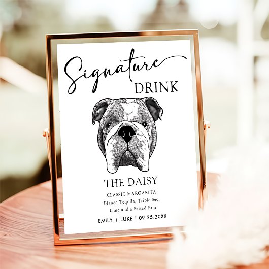 Bulldog Trouwhandtekening Drink Teken Poster