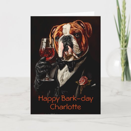 Bulldog, Tuxedo, Bow Stropdas Wine CR8 Aangepaste Kaart (Voorkant)