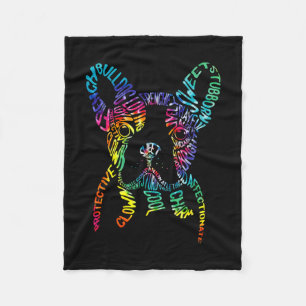 Bulldog Typografie Tie Dye Woord Kunst Franse Hond Fleece Deken