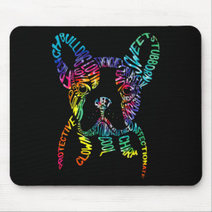 Bulldog Typografie Tie Dye Woord Kunst Franse Hond Muismat