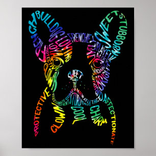 Bulldog Typografie Tie Dye Woord Kunst Franse Hond Poster