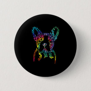 Bulldog Typografie Tie Dye Woord Kunst Franse Hond Ronde Button 5,7 Cm