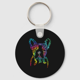 Bulldog Typografie Tie Dye Woord Kunst Franse Hond Sleutelhanger