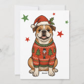 Bulldog Ugly Sweater Christmas Dog Santa Hat Feestdagenkaart (Achterkant)