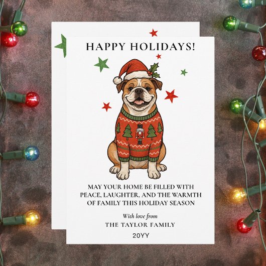 Bulldog Ugly Sweater Christmas Dog Santa Hat Feestdagenkaart