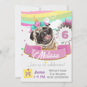 Bulldog uitnodiging, Pug Eenhoorn Puppies Hond Ver Kaart