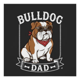 Bulldog Vader Honden Zonnebril Bandana Perfect Poster