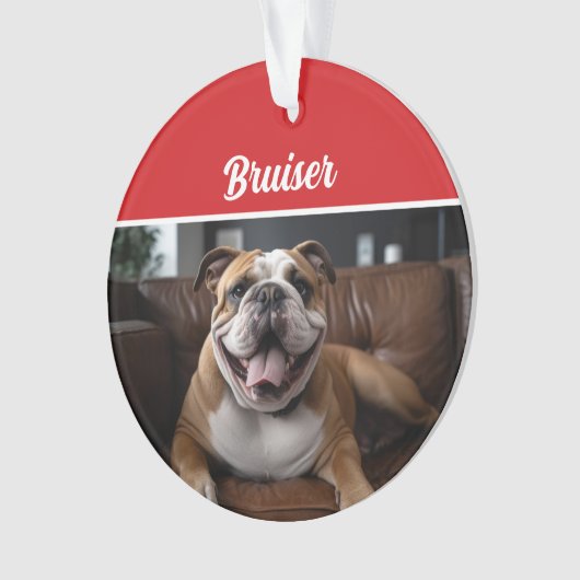 Bulldog Vakantiefoto Kerstmis Ornament (voorkant)