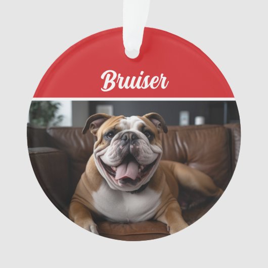 Bulldog Vakantiefoto Kerstmis Ornament (voorkant)